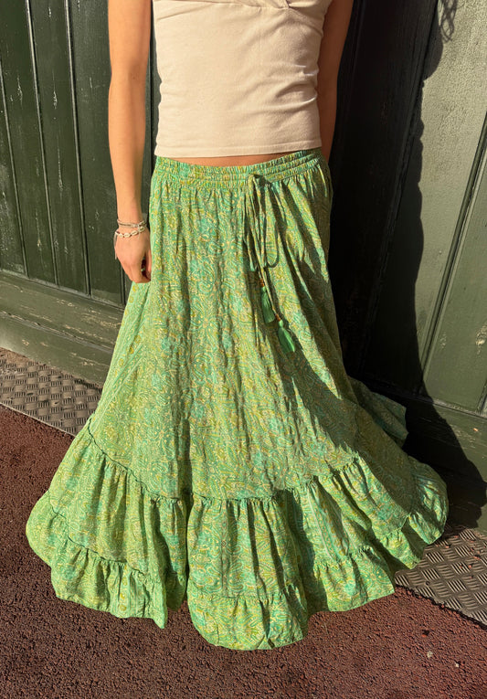 Green Gold Foil Maxi Skirt