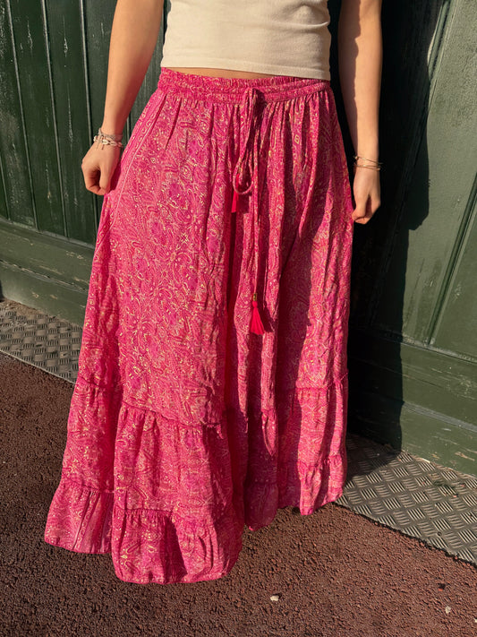 Dark Pink Maxi Skirt with Gold Foil