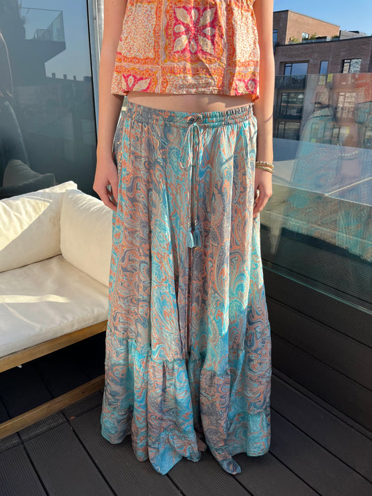 Ayla Gold Foil Maxi Skirt (1 Meter Long) - Light Blue