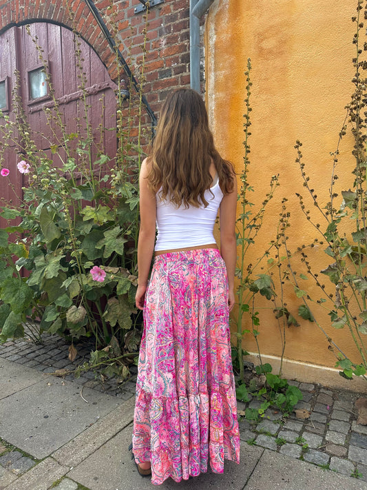 Rosy Gold Foil Maxi Skirt - Pink