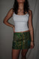 Vintage Sari Beaded Patchwork Bohemian Skirt - Green (XS-S)