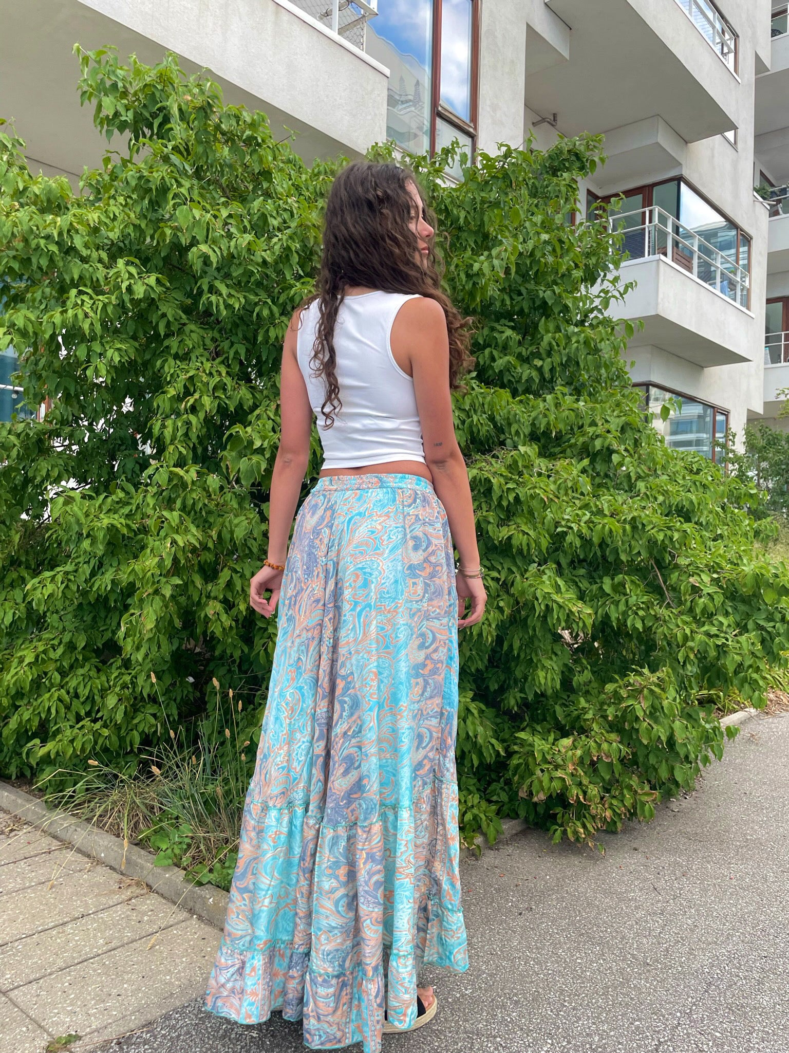 Ayla Gold Foil Maxi Skirt (1 Meter Long) - Light Blue