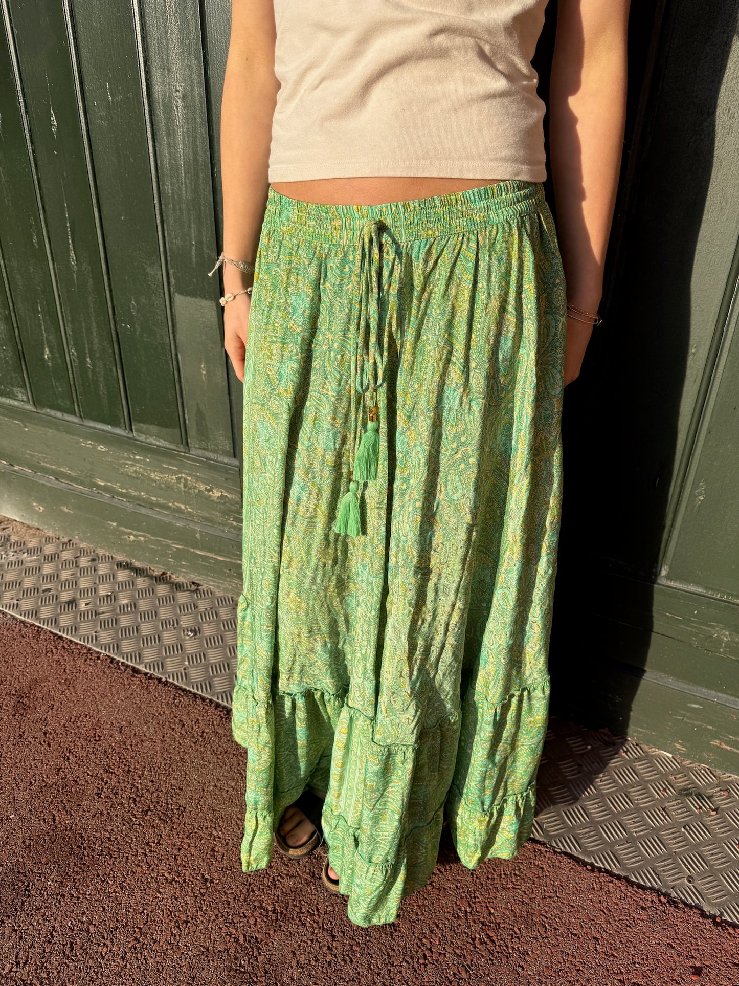 Green Gold Foil Maxi Skirt