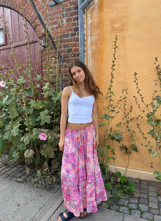 Rosy Gold Foil Maxi Skirt - Pink