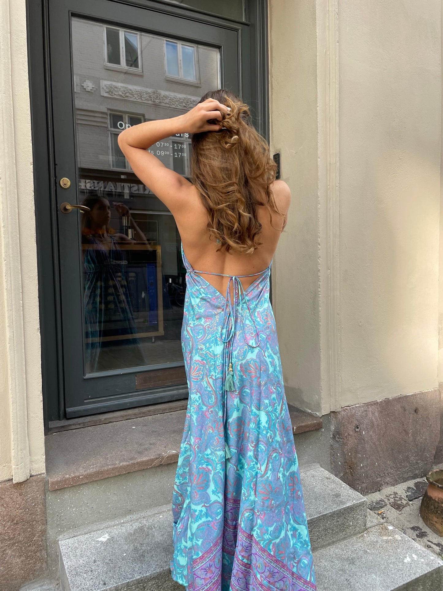 Long Gold Ibiza Dress Alma - Turquoise