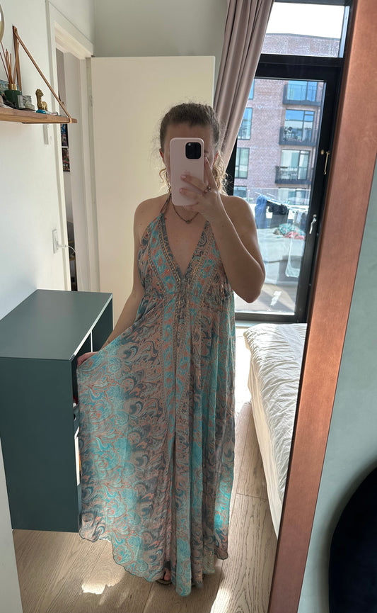 Long Ibiza Dress (With Gold Foil) - Turquoise