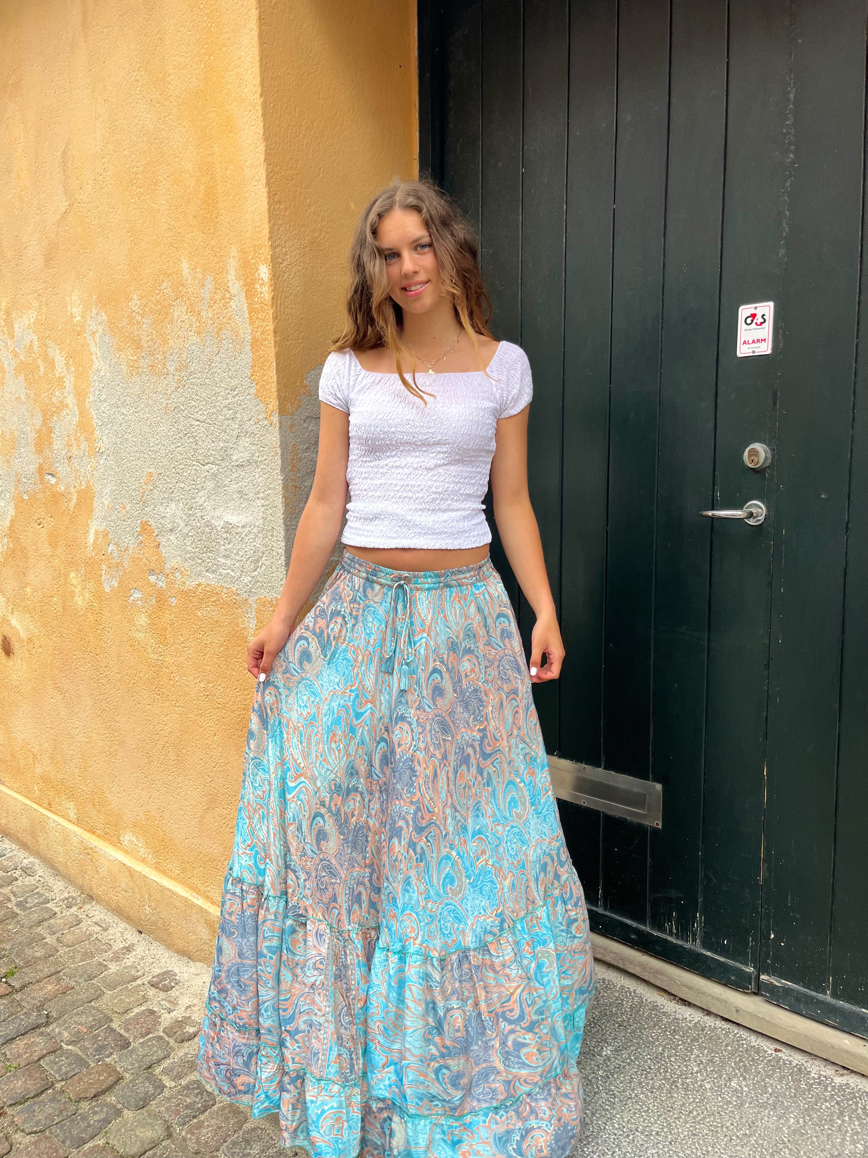 Ayla Gold Foil Maxi Skirt (1 Meter Long) - Light Blue