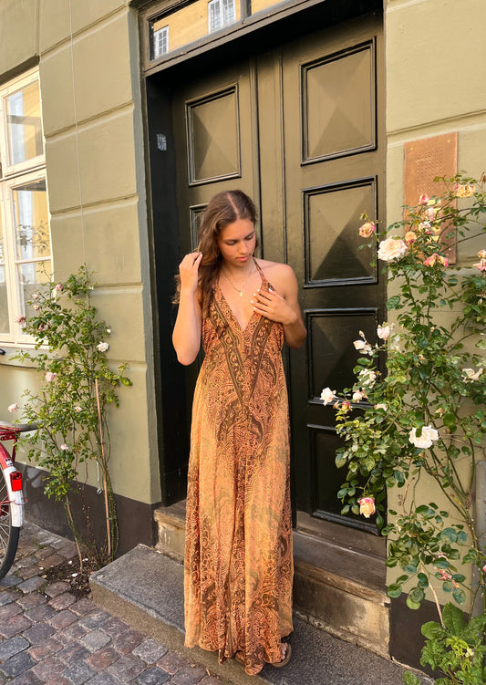 Long Gold Ibiza Dress Aisha - Brown