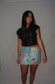 Vintage Sari Beaded Patchwork Bohemian Skirt - Turquoise (M-L)