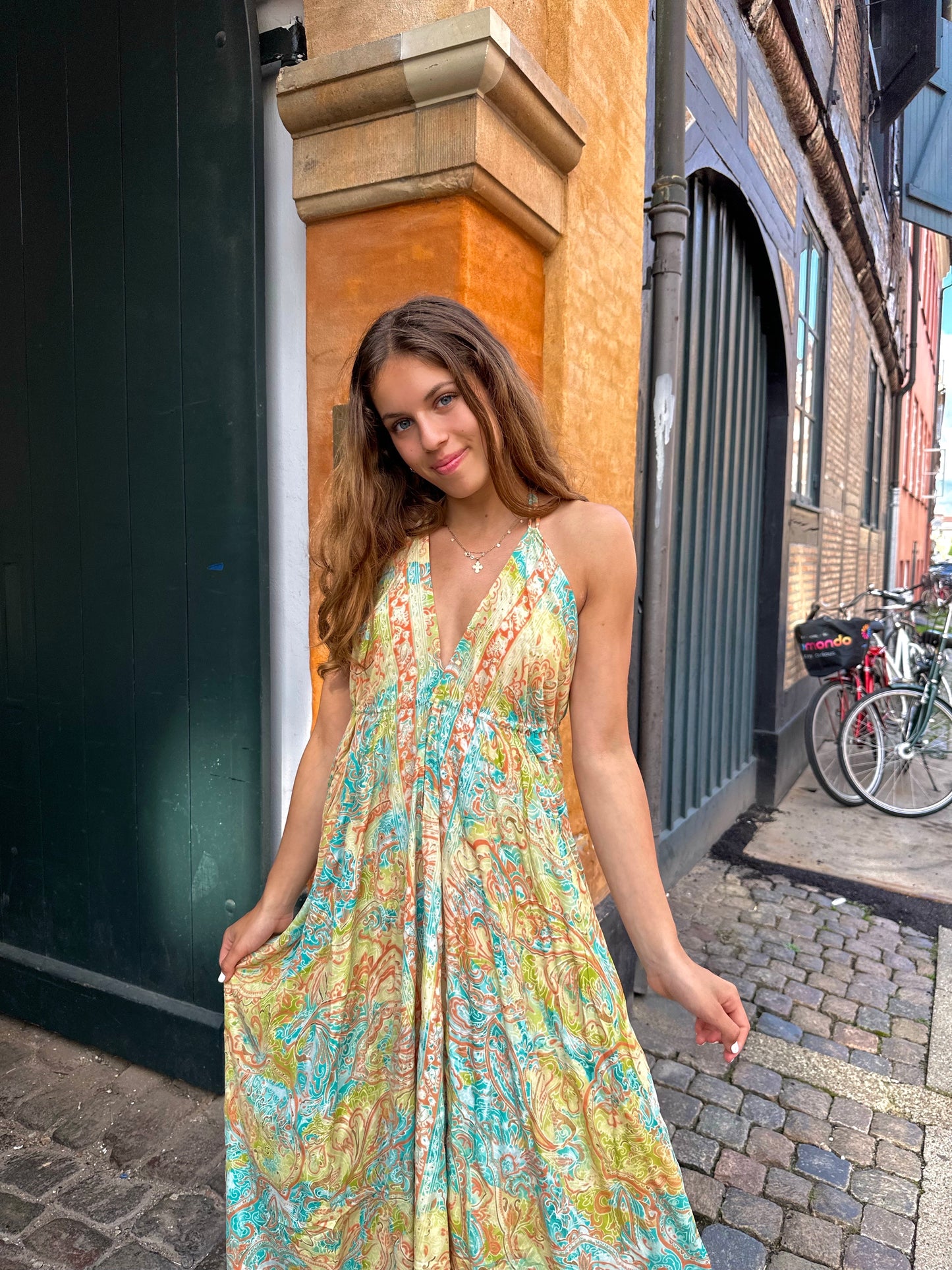 Long Gold Ibiza Dress Fari - Multi Green