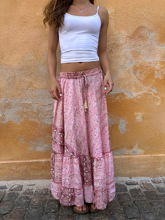 Lila Gold Foil Maxi Skirt - Light Pink