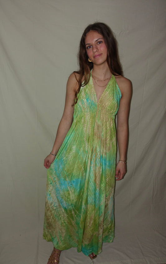 Long Verdi Ibiza Dress (With Gold Foil) - Green