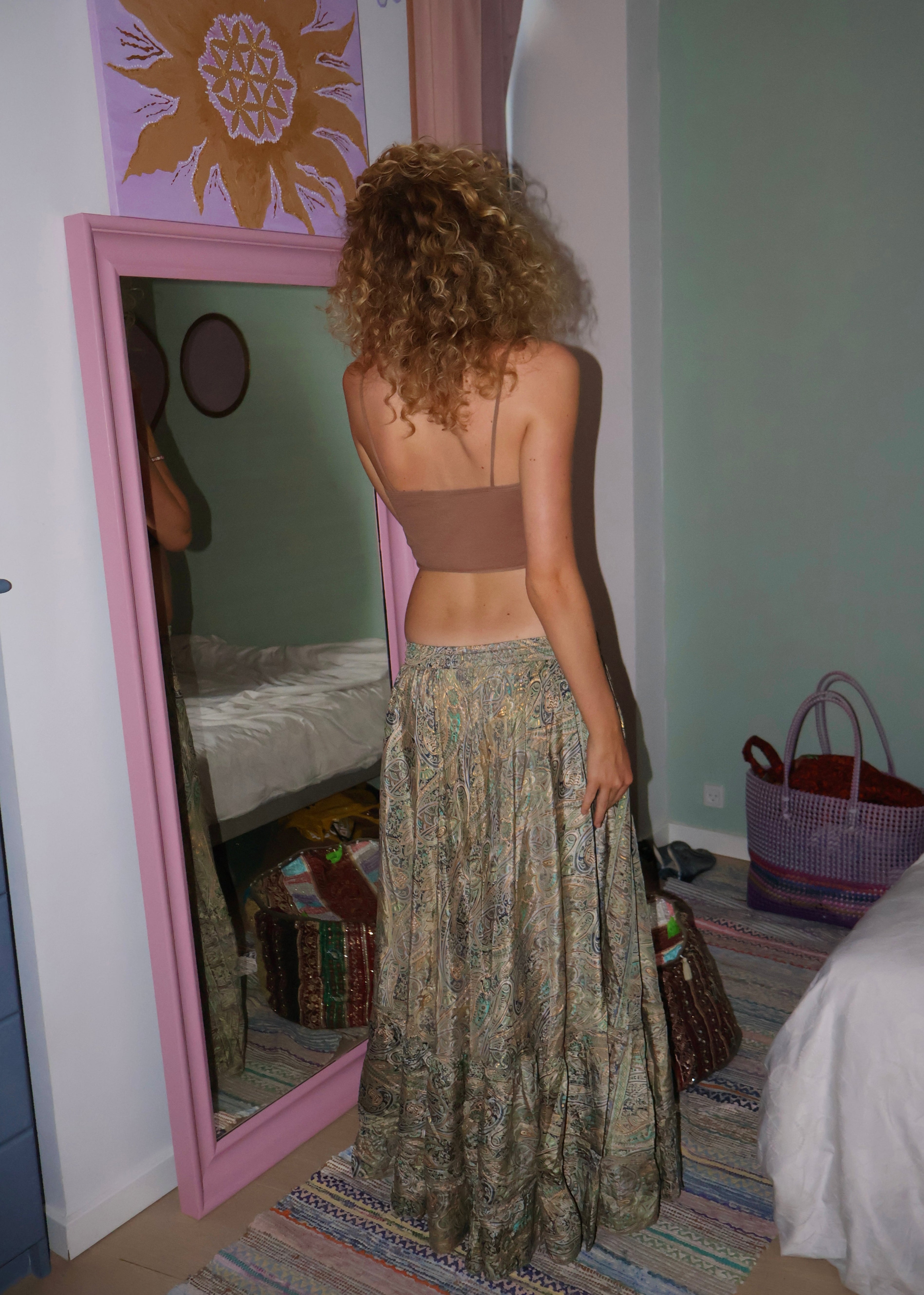 ★LAMINEZ★ Lake Pintuck Midi Skirt Ivory Womens White Ditsy Dobby Tiered Maxi Skirt | Peacocks