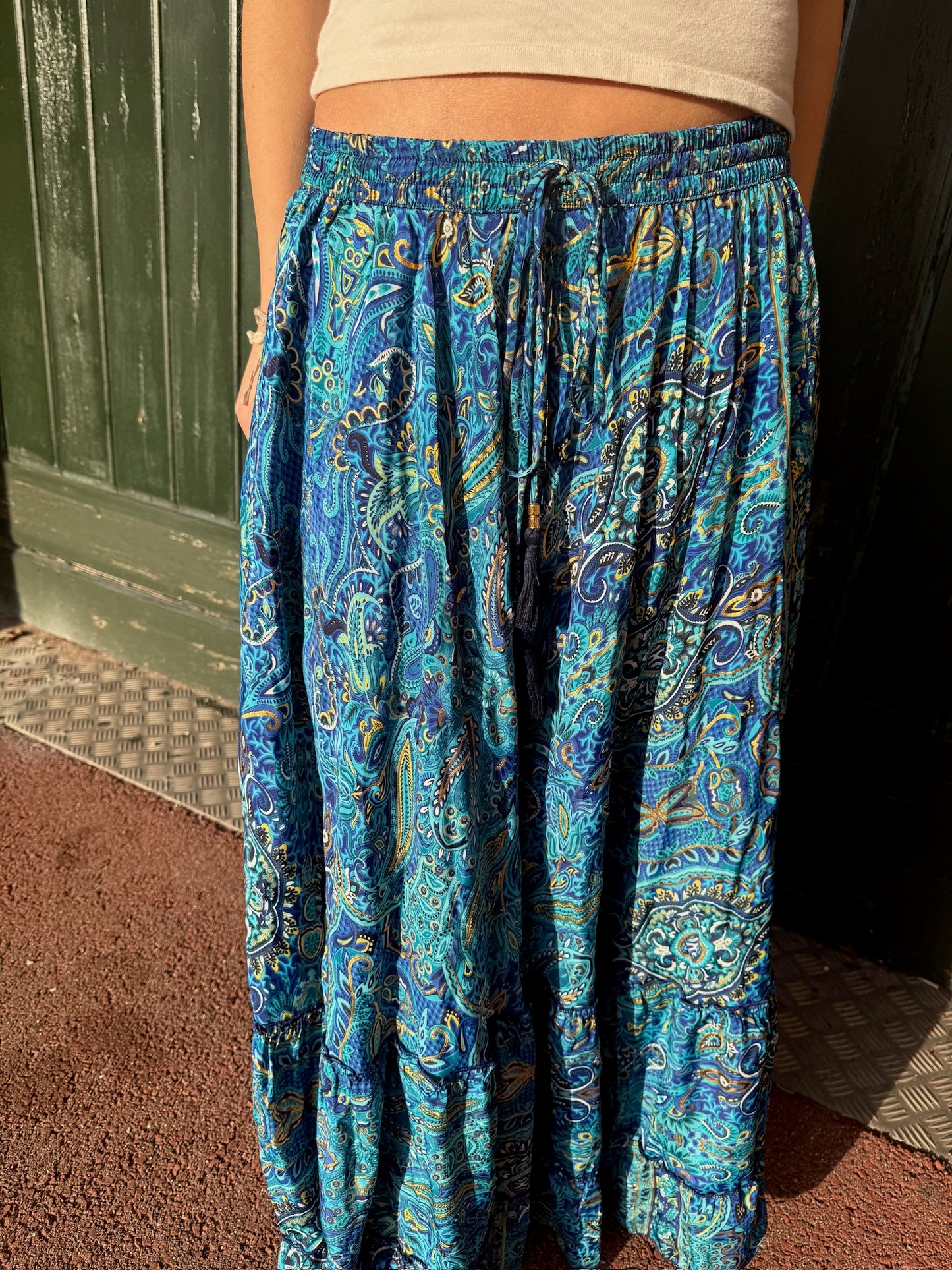 Azure Maxi Skirt with Gold Foil