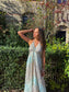 Long Thai Indi Dress (with gold foil) - Light Blue