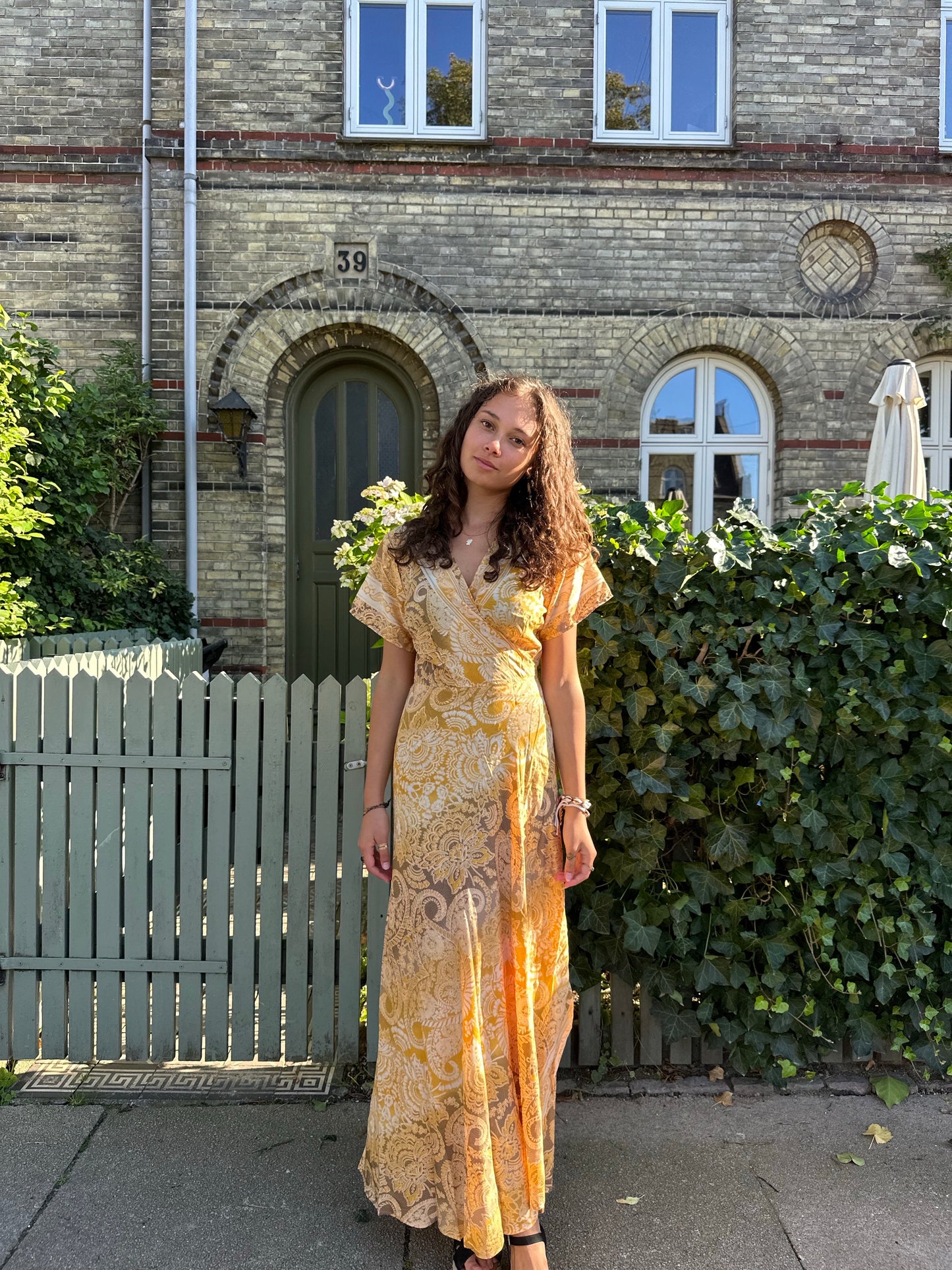 Long Wrap Dress Yara (Gold Foil) - Goldy Yellow