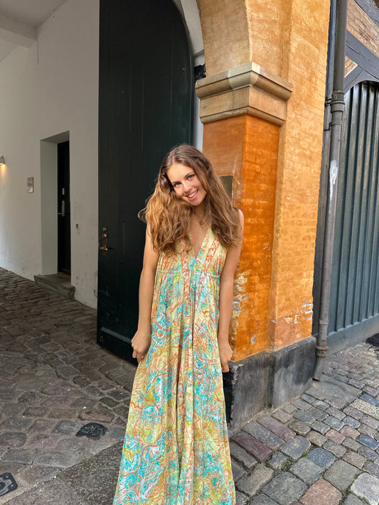 Long Gold Ibiza Dress Fari - Multi Green