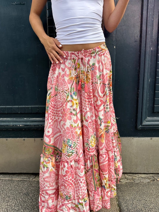 Kayla Gold Foil Maxi Skirt - Pink
