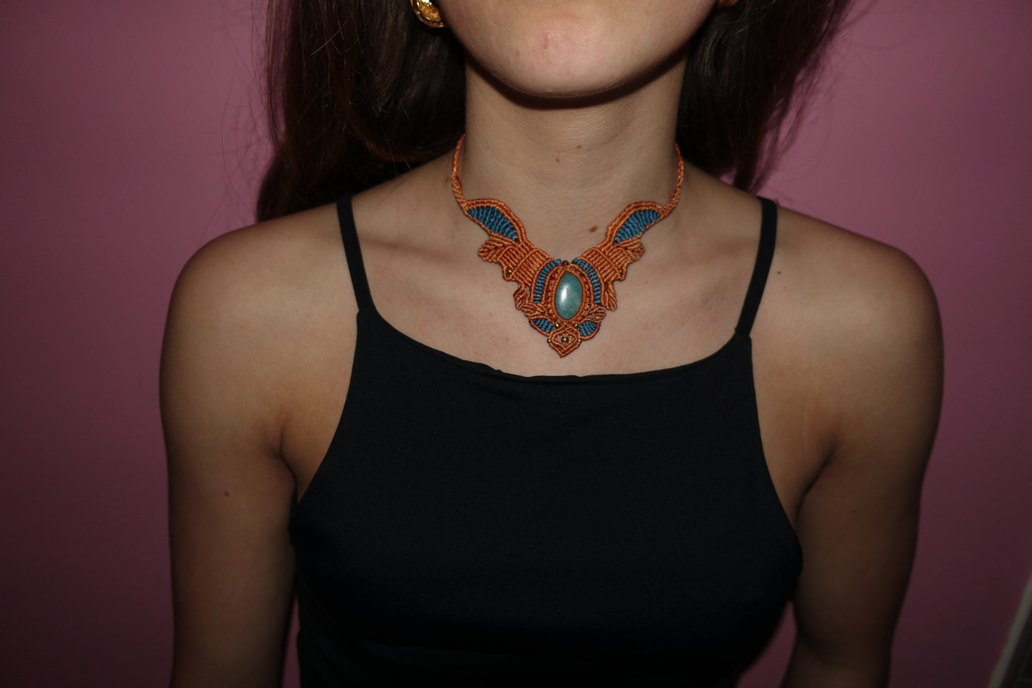 Bohemian Handmade Macrame Chocker - Orange / Blue