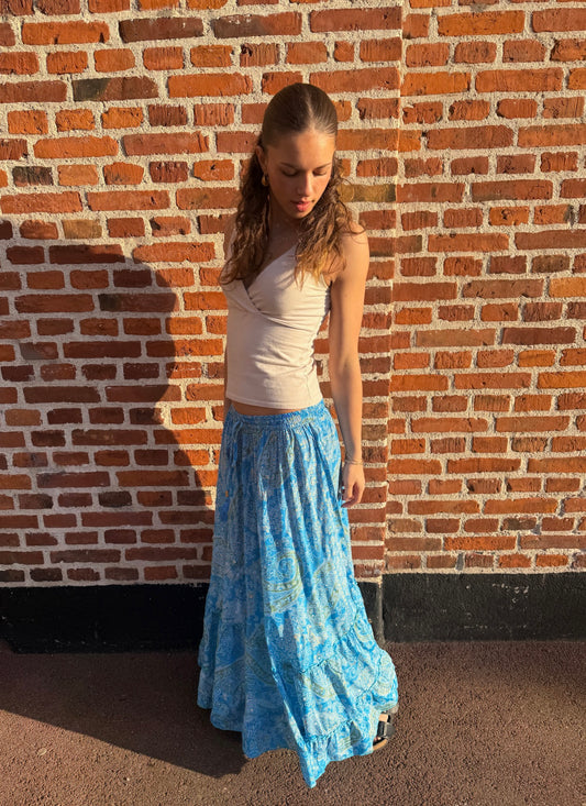 Light Blue Maxi Skirt with Gold Foil