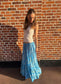 Light Blue Maxi Skirt with Gold Foil