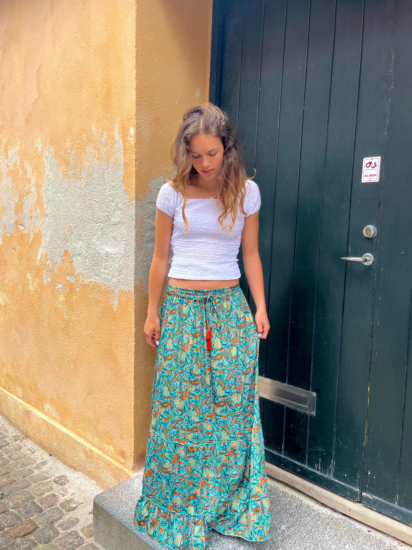 Fari Maxi Skirt (With Gold Foil) - Blue /Orange