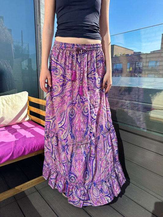 Lila Maxi Skirt (With Gold Foil)- Purple
