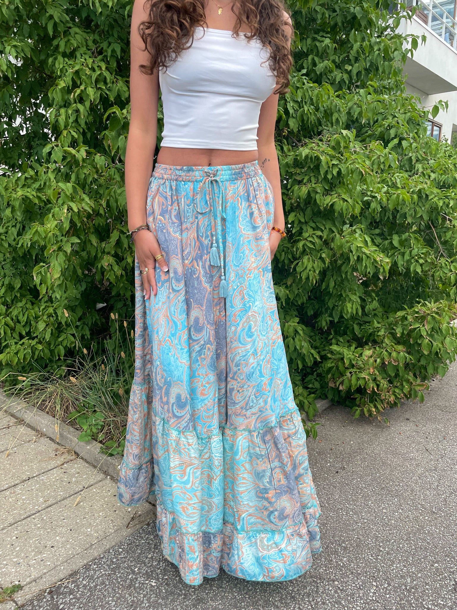 Ayla Gold Foil Maxi Skirt (1 Meter Long) - Light Blue