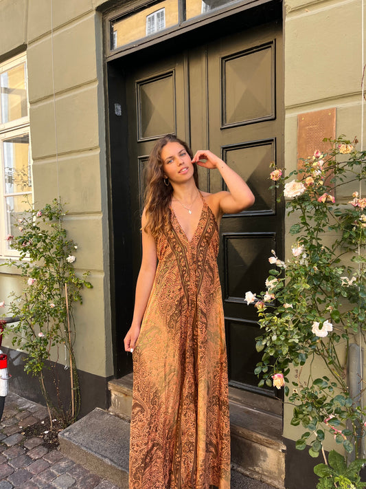 Long Gold Ibiza Dress Aisha - Brown