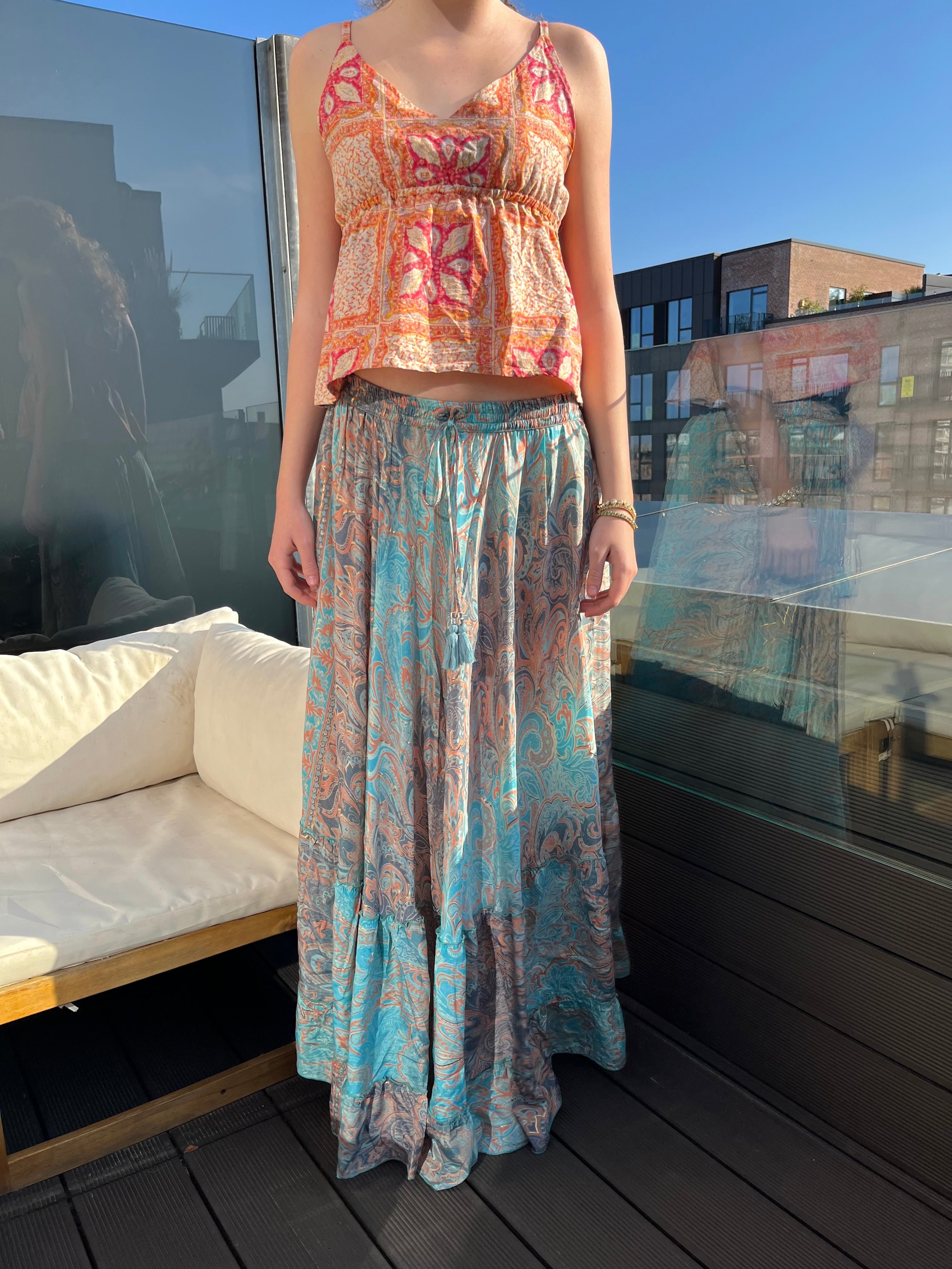 Ayla Gold Foil Maxi Skirt (1 Meter Long) - Light Blue