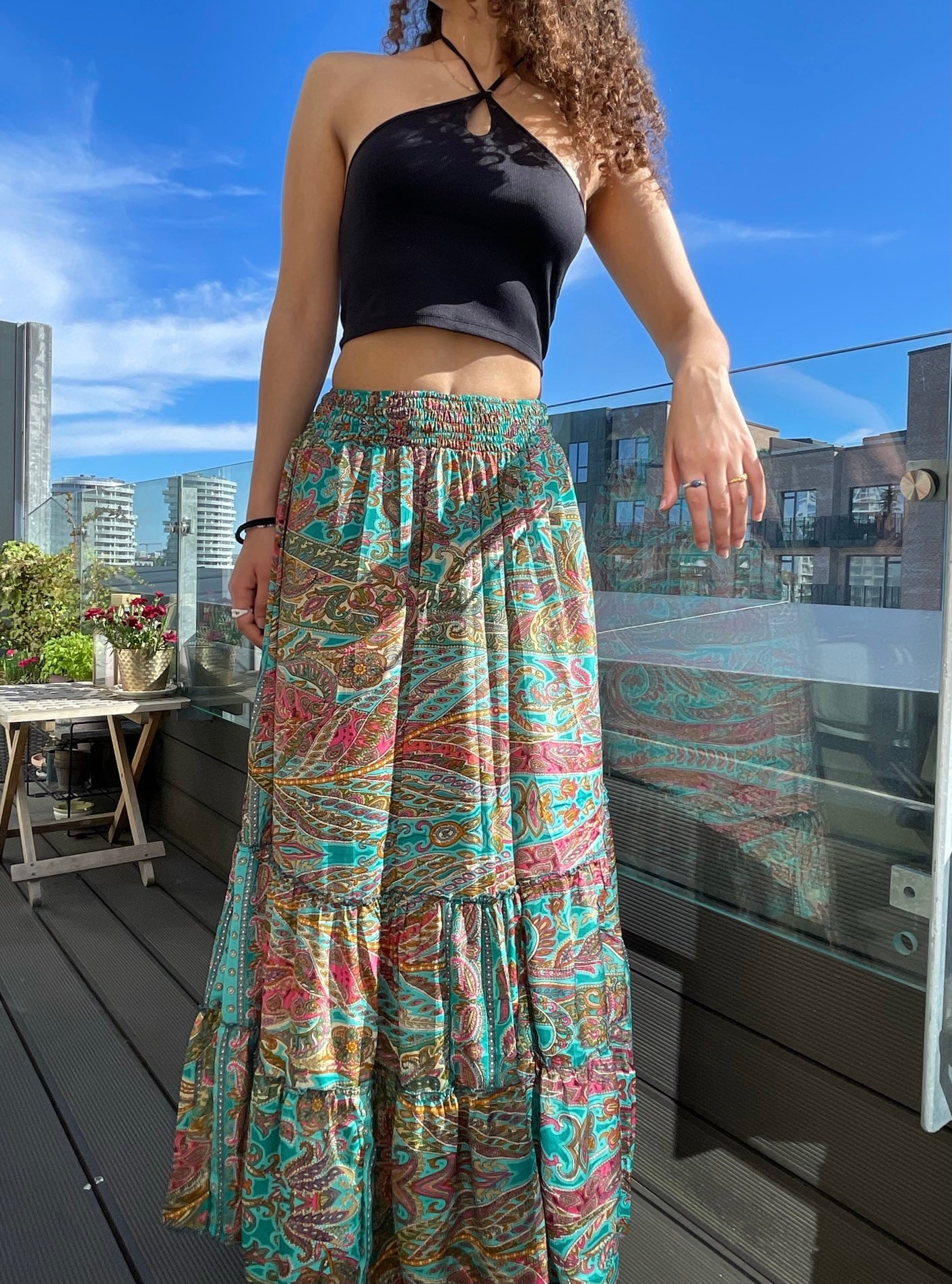 Ayla Maxi Skirt - Turquoise / Multi-Colour